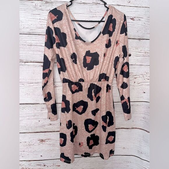 Stylish Leopard Print Dress - Pink and Black - Picture 1 of 5